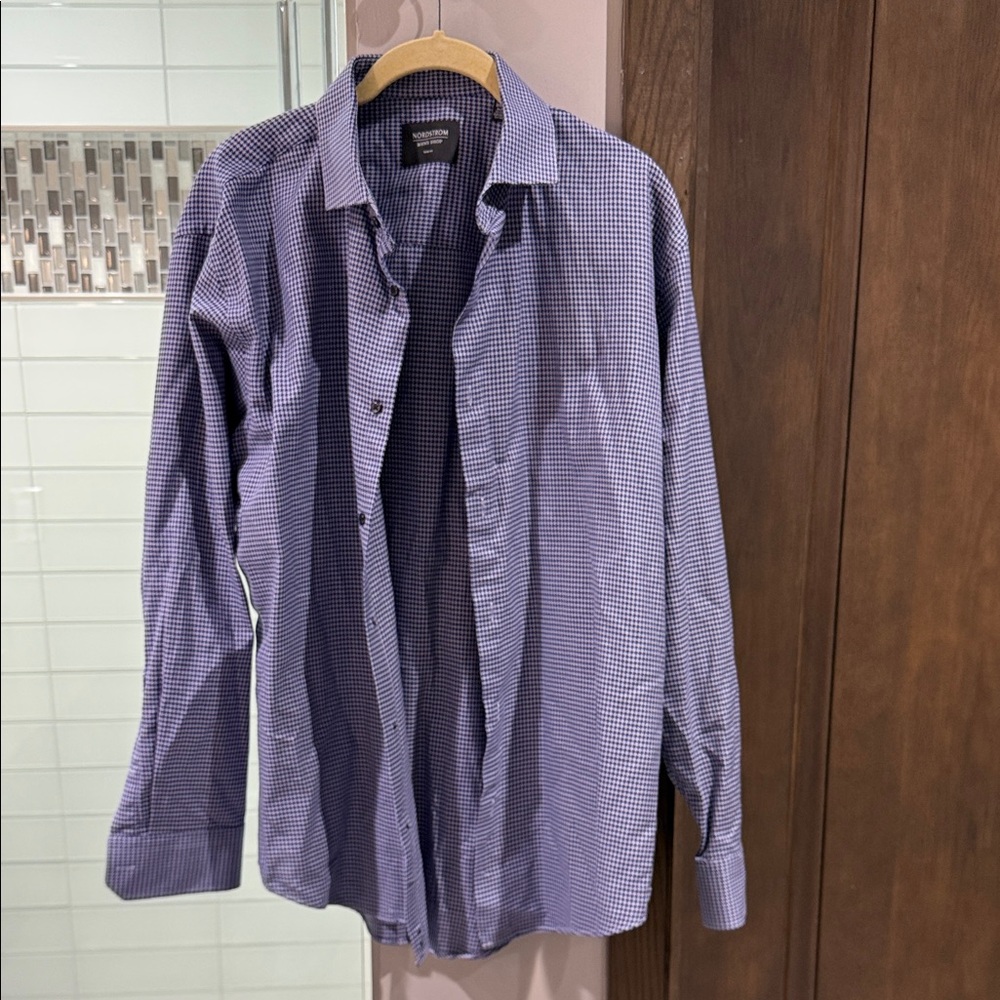 Nordstrom Men's Navy Checkered Button Down Shirt